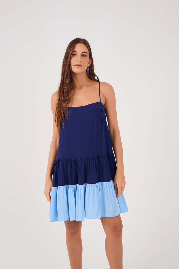 Vestido Curto Crepe Bicolor Marias
