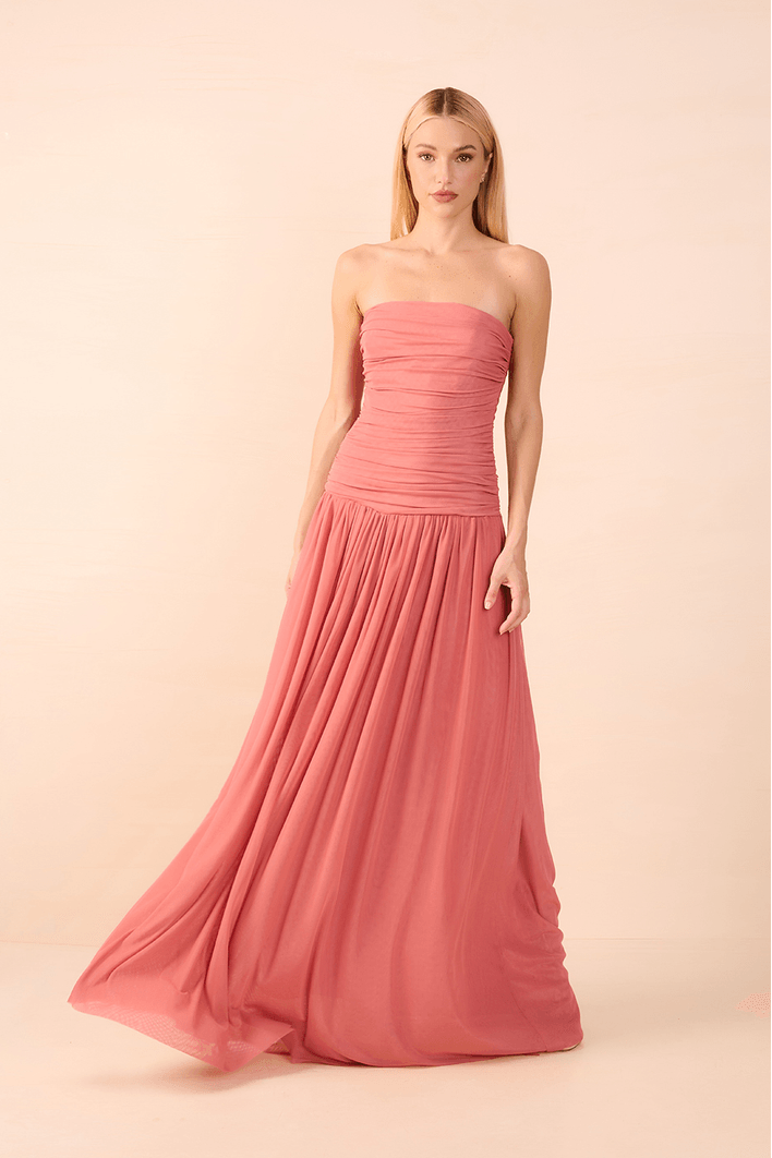 Vestido Longo Tule Drapeado