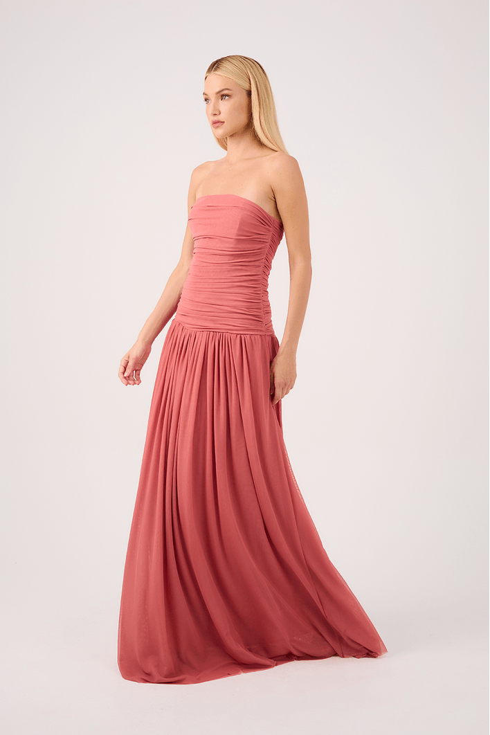Vestido Longo Tule Drapeado