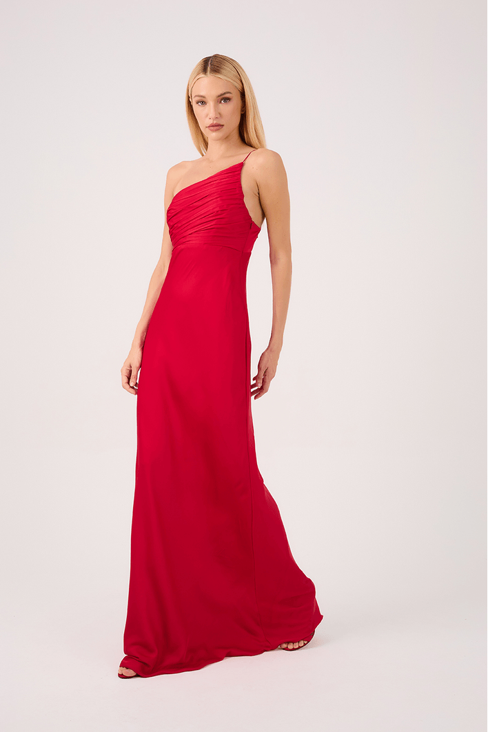 Vestido Longo Cetim Drapeado
