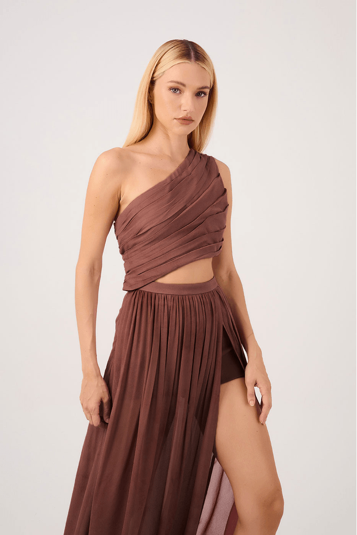 Vestido Longo Ombro Só Drapeado