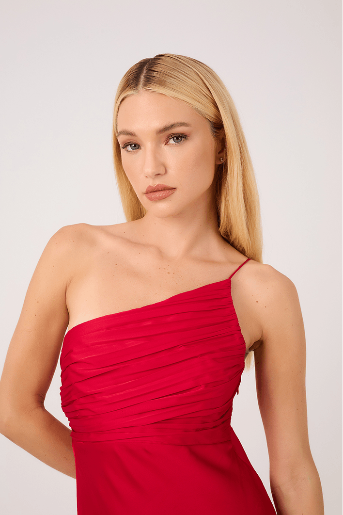 Vestido Longo Cetim Drapeado