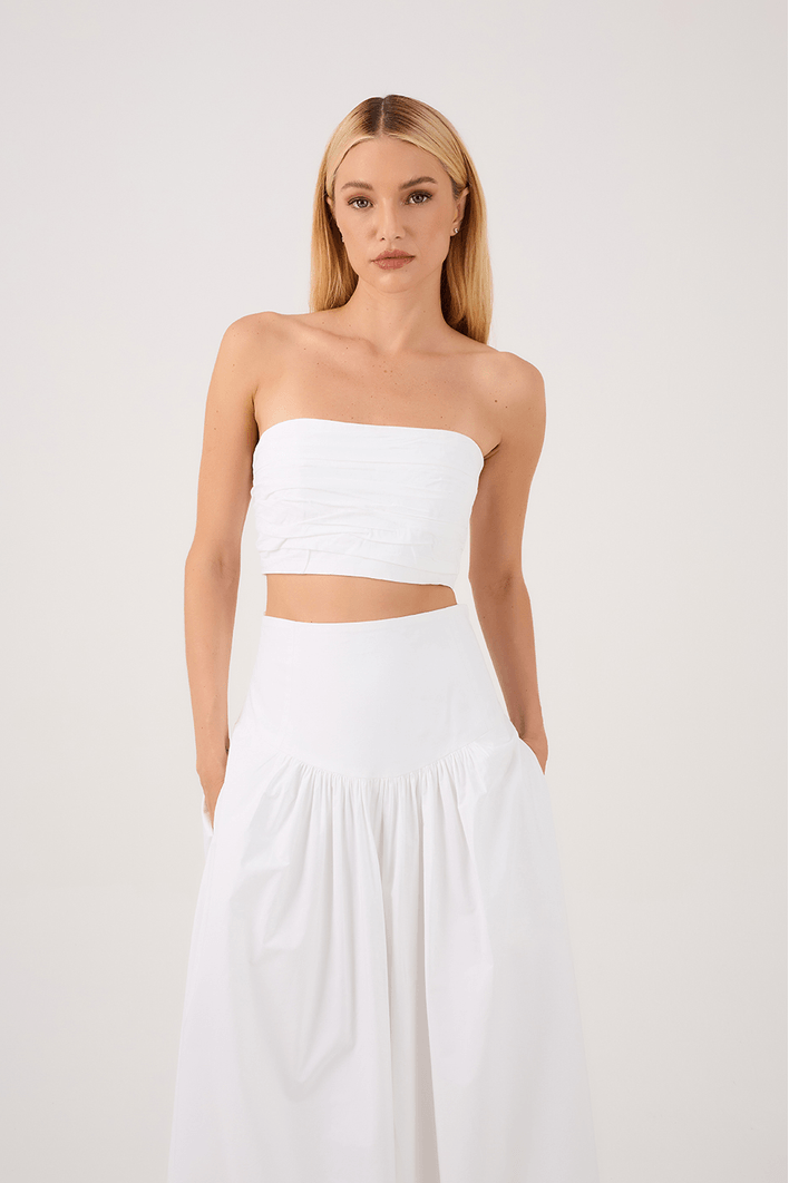 Conjunto Top Drapeado E Saia Balonê