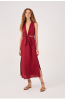 Vestido Linho Midi Vazado Frente