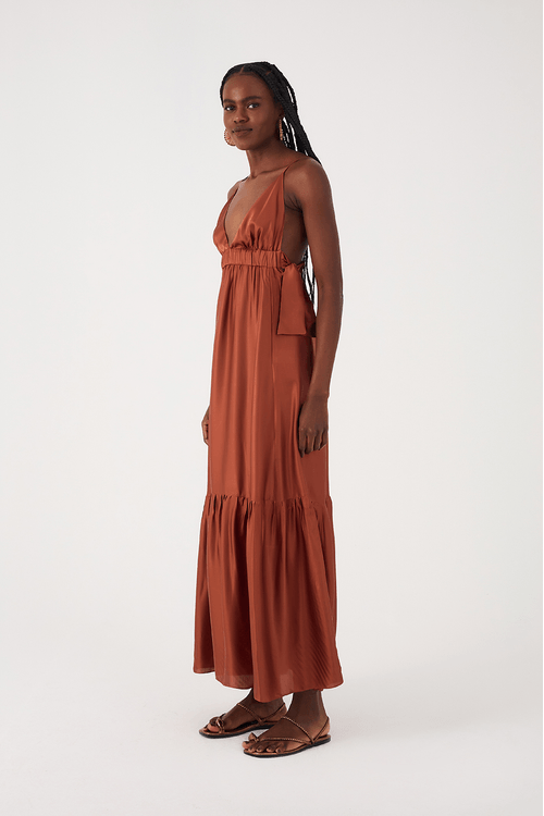 Vestido Longo Cetim Amarracao Lateral