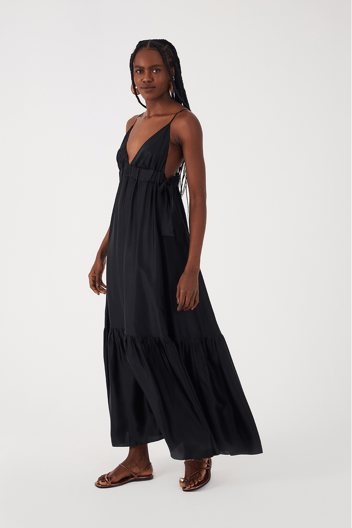Vestido Longo Cetim Amarracao Lateral