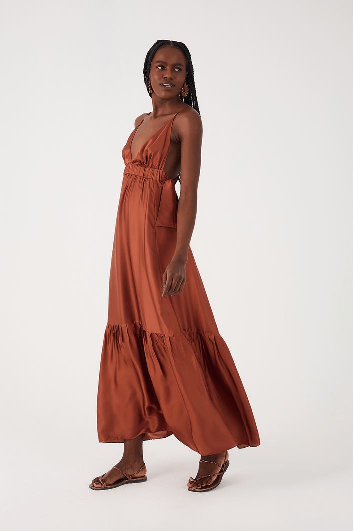 Vestido Longo Cetim Amarracao Lateral