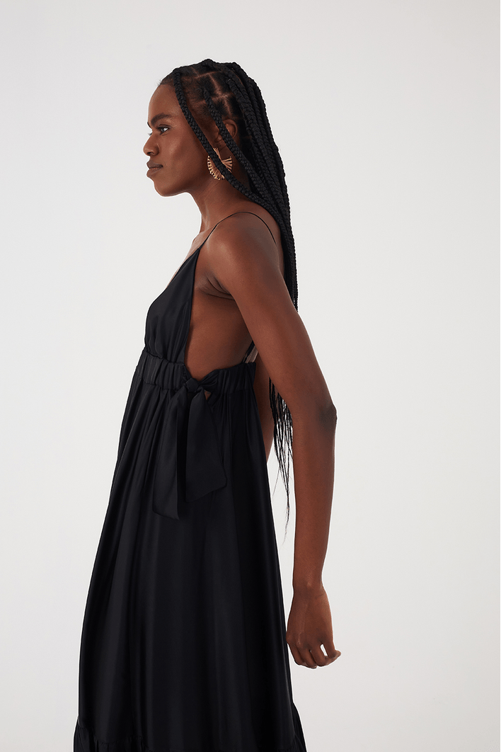 Vestido Longo Cetim Amarracao Lateral