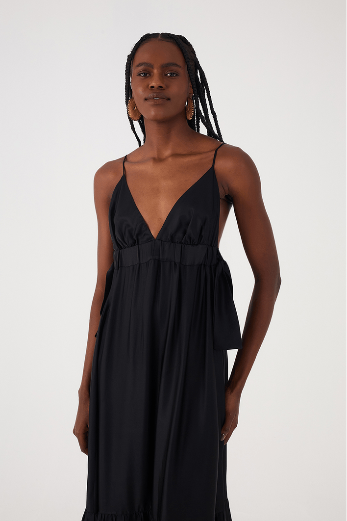 Vestido Longo Cetim Amarracao Lateral