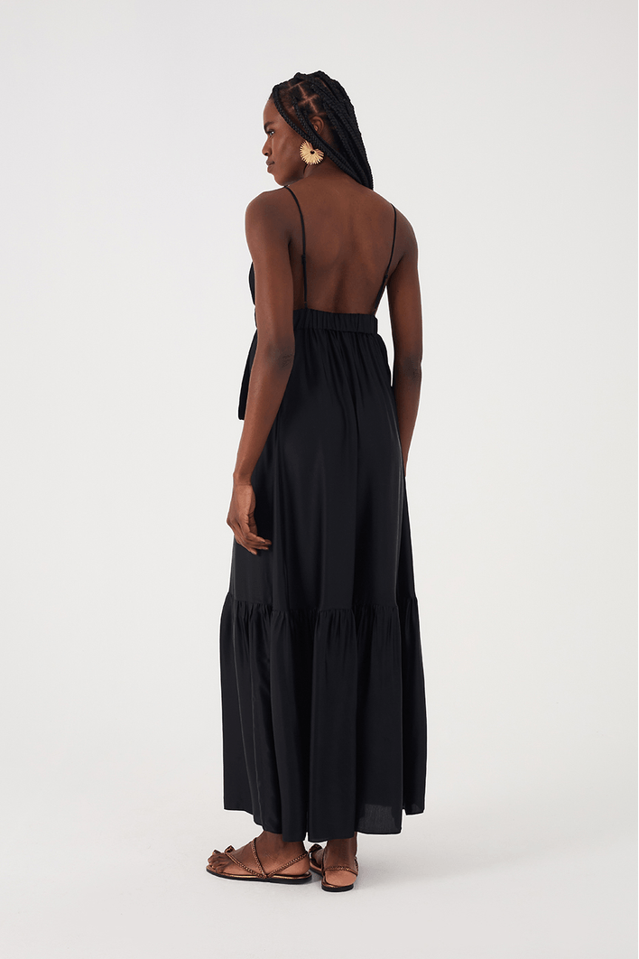 Vestido Longo Cetim Amarracao Lateral