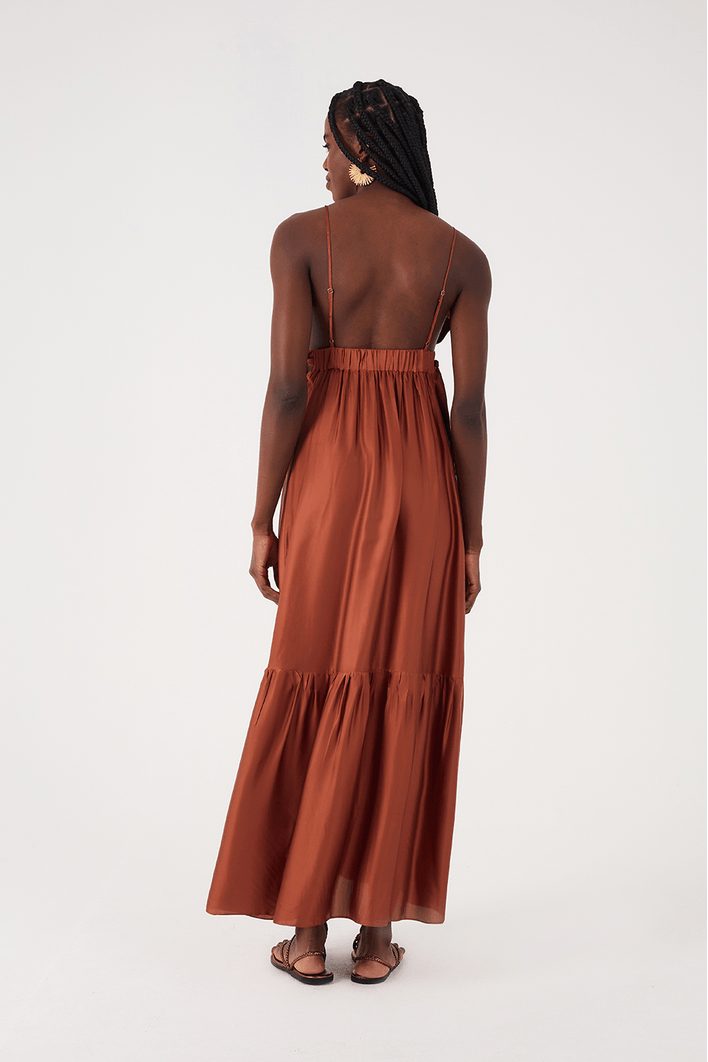 Vestido Longo Cetim Amarracao Lateral