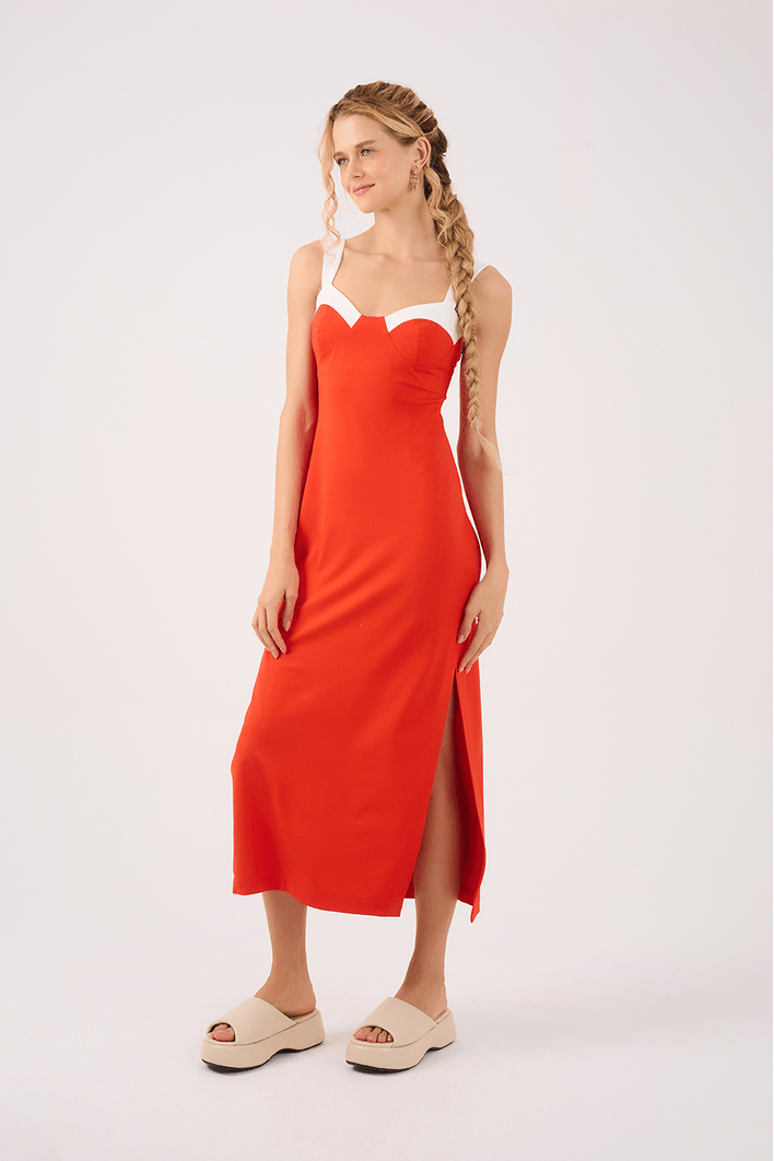 Vestido Crepe Bicolor