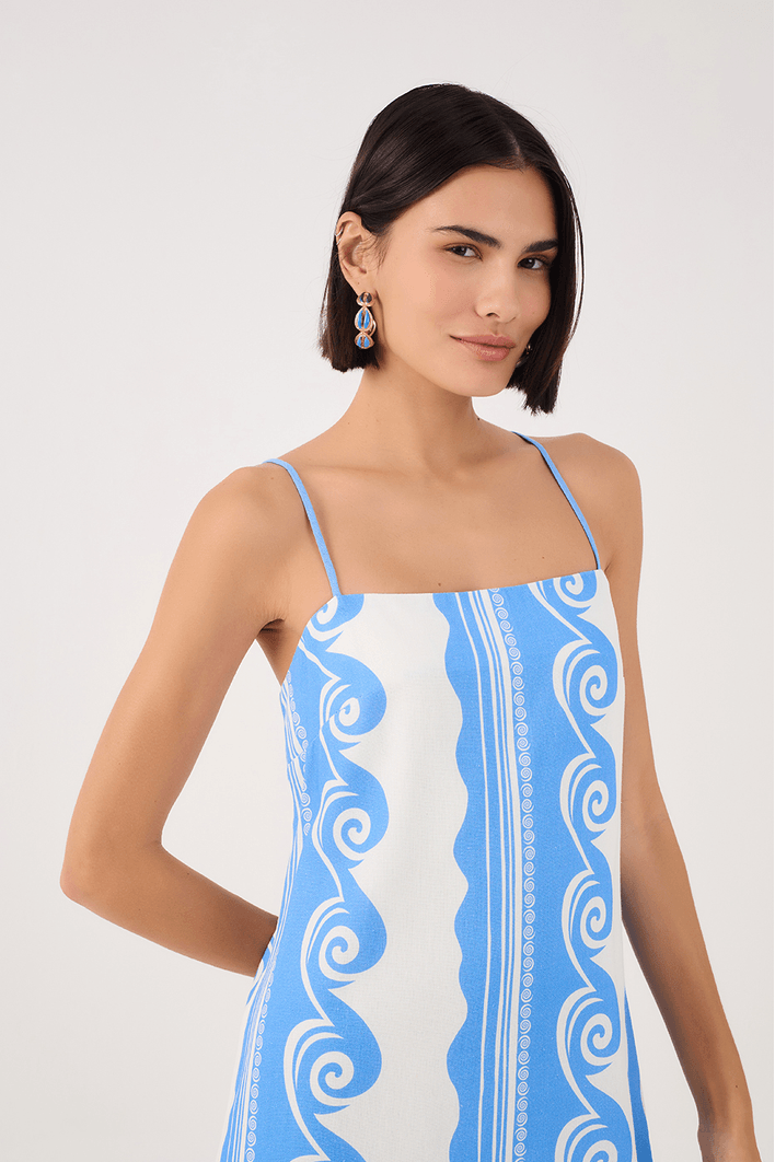 Vestido Linho Estampa Quebra-mar