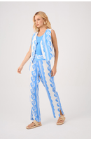 Calça Cropped Linho Estampa Quebra-mar