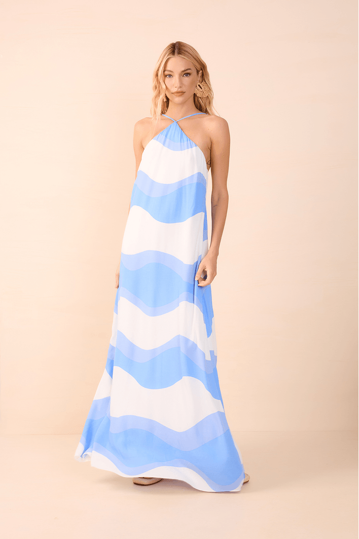 Vestido Longo Crepe Estampa Fluir
