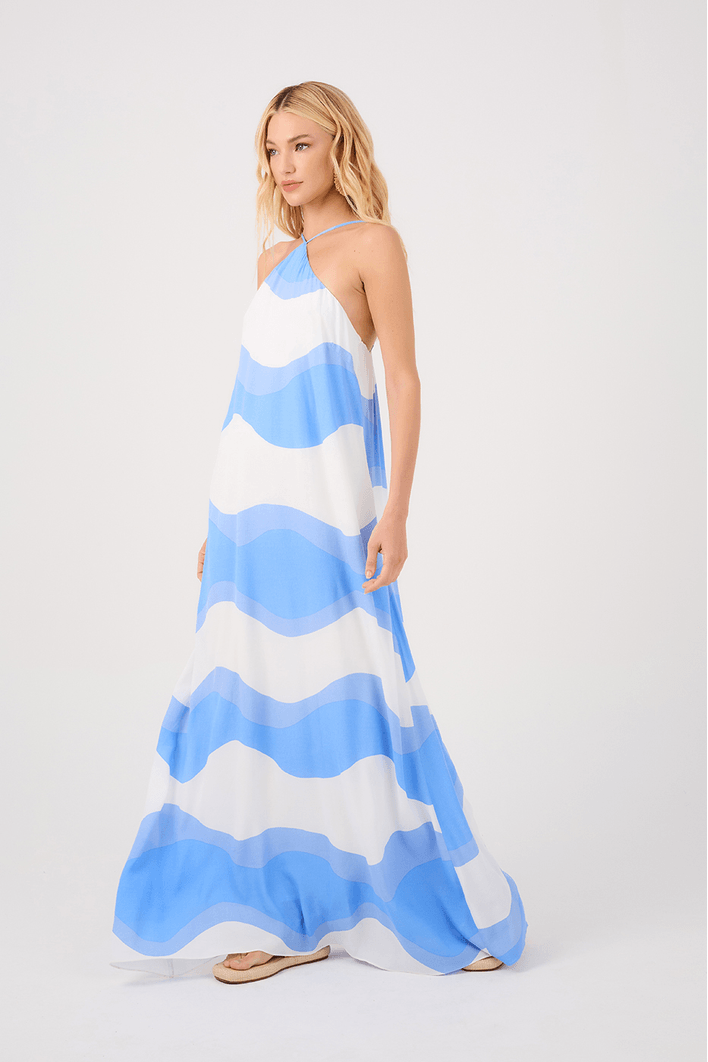 Vestido Longo Crepe Estampa Fluir