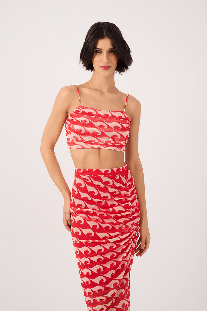 Blusa Drapeada Tule Estampa Drop