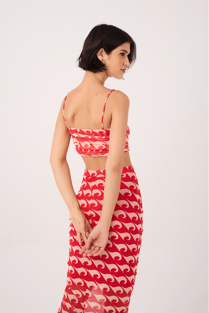 Blusa Drapeada Tule Estampa Drop