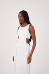 Vestido Cropped Linho Recorte Lateral