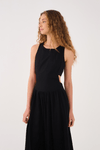 Vestido Cropped Linho Recorte Lateral
