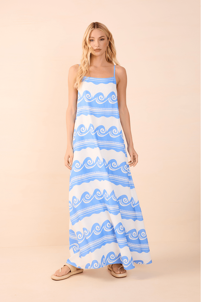 Vestido Cropped Linho Estampa Quebra-mar