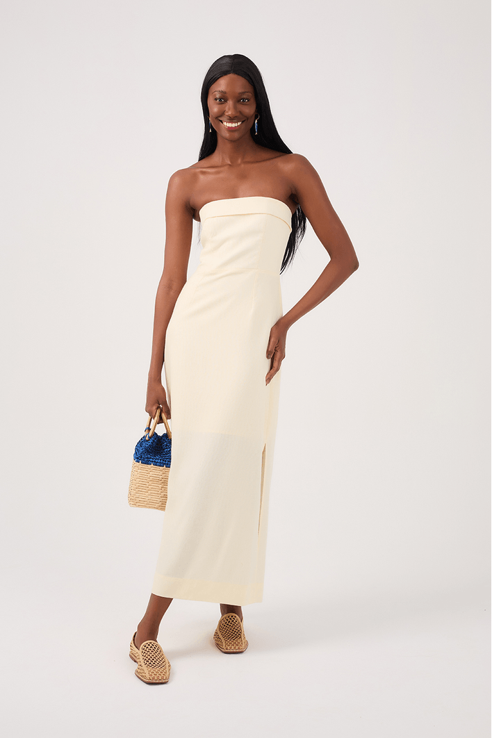 Vestido Midi Linho Lastex Costas