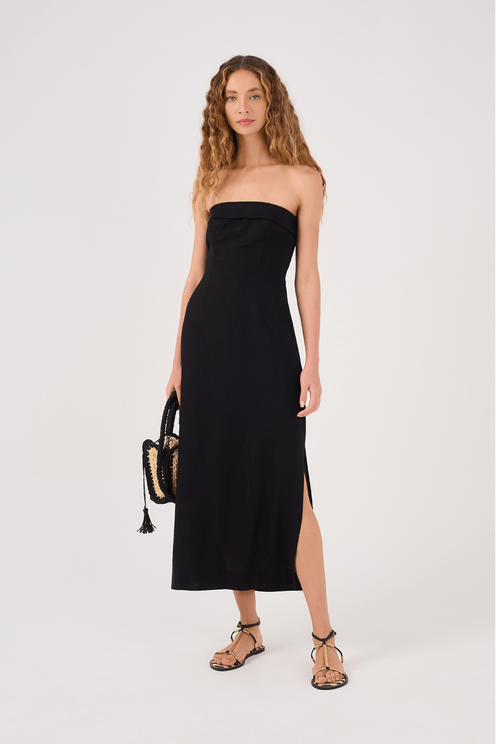 Vestido Midi Linho Lastex Costas