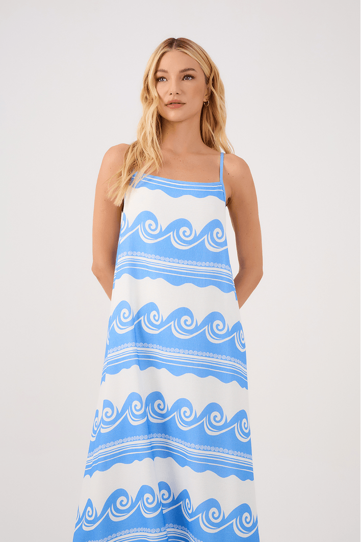 Vestido Cropped Linho Estampa Quebra-mar