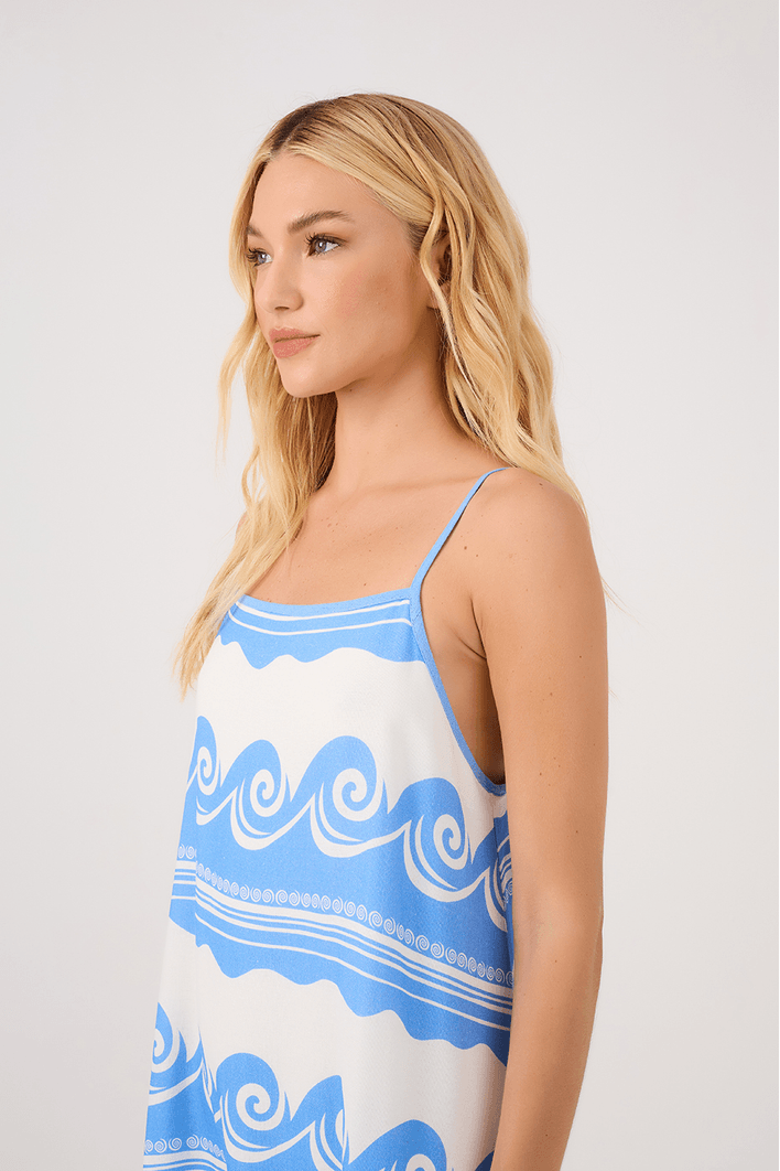 Vestido Cropped Linho Estampa Quebra-mar