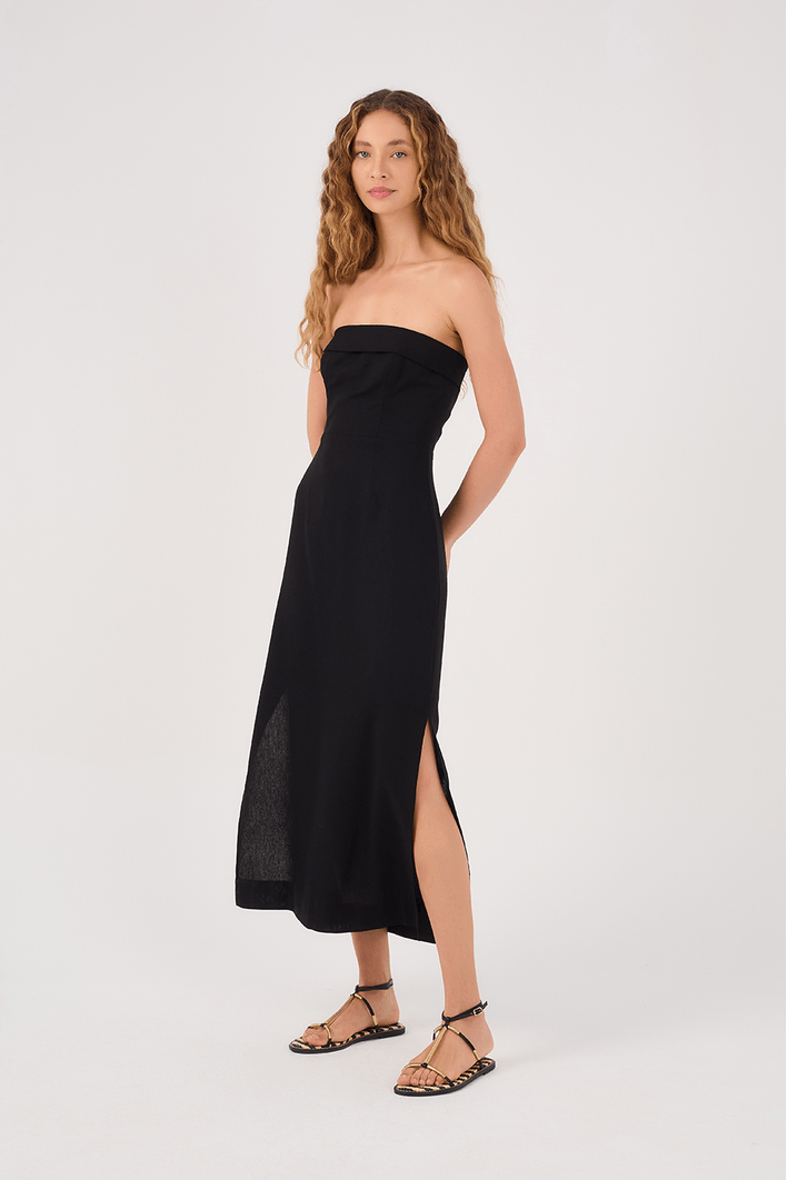 Vestido Midi Linho Lastex Costas