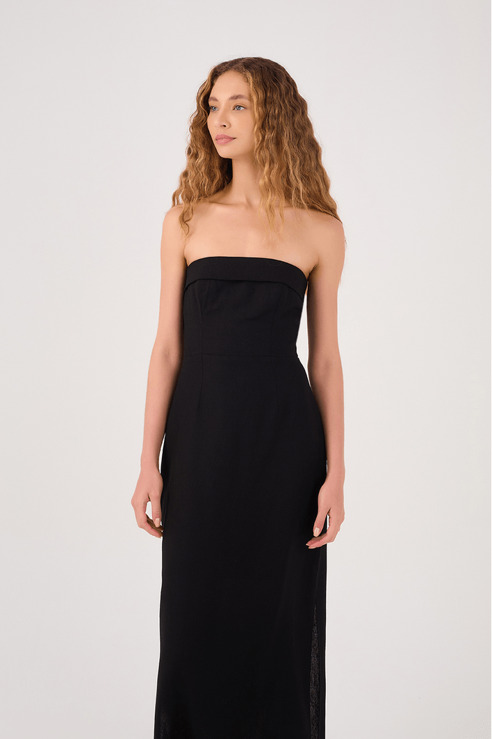 Vestido Midi Linho Lastex Costas