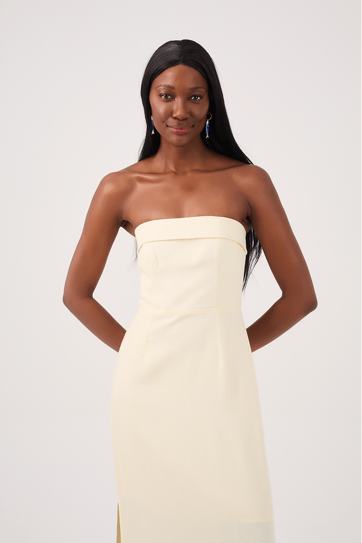 Vestido Midi Linho Lastex Costas