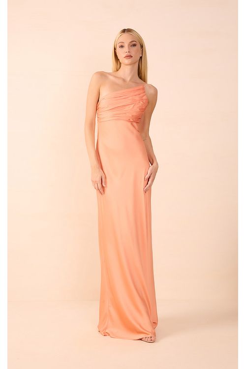 Vestido Longo Cetim Drapeado