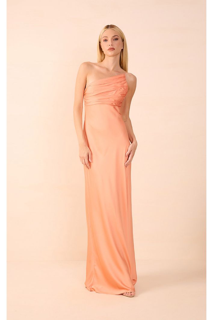 Vestido Longo Cetim Drapeado