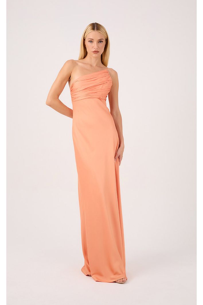Vestido Longo Cetim Drapeado