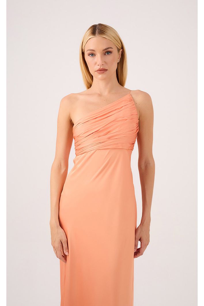 Vestido Longo Cetim Drapeado