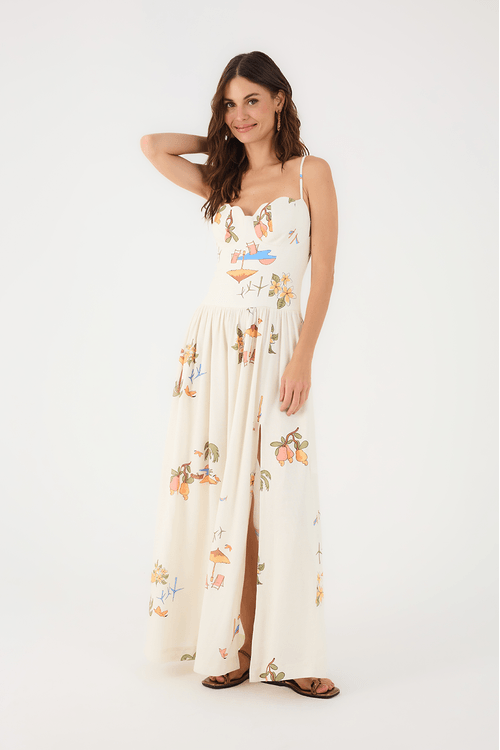 Vestido Cropped Linho Estampa Cenas