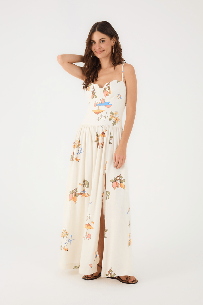 Vestido Cropped Linho Estampa Cenas