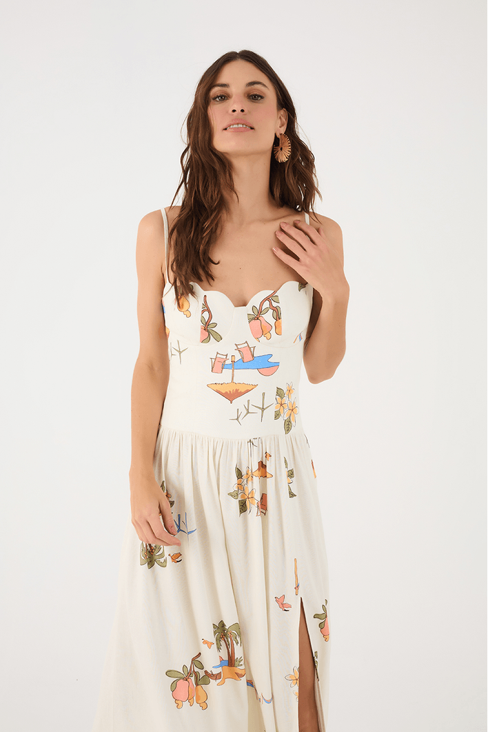 Vestido Cropped Linho Estampa Cenas