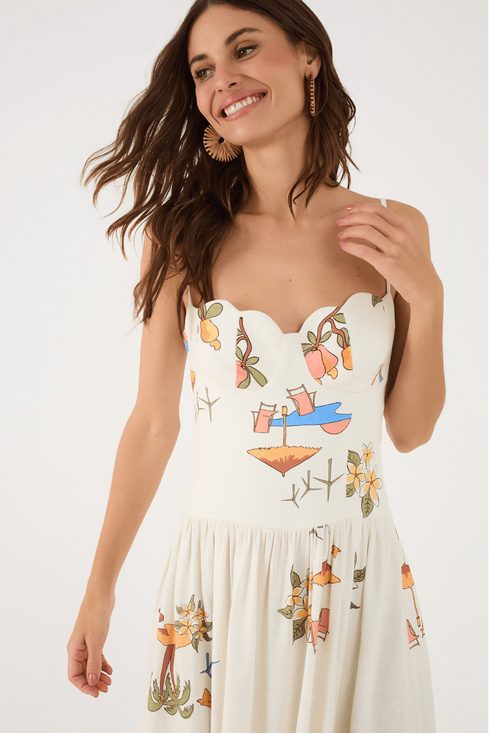 Vestido Cropped Linho Estampa Cenas