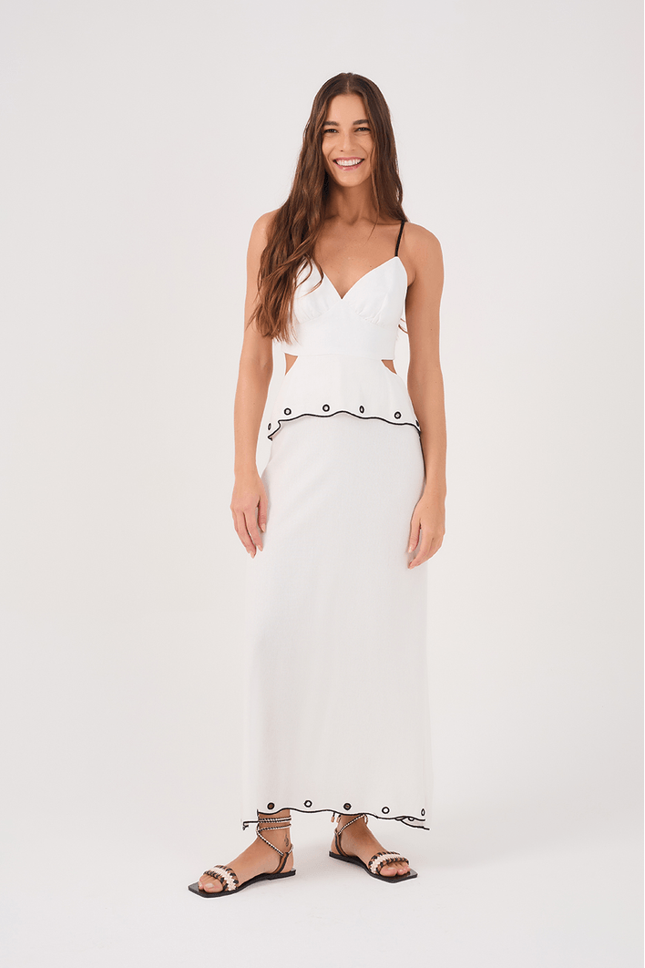 Vestido Cropped Linho Bordado Festonê