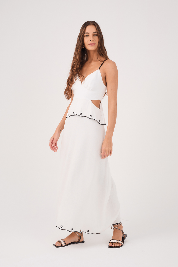 Vestido Cropped Linho Bordado Festonê