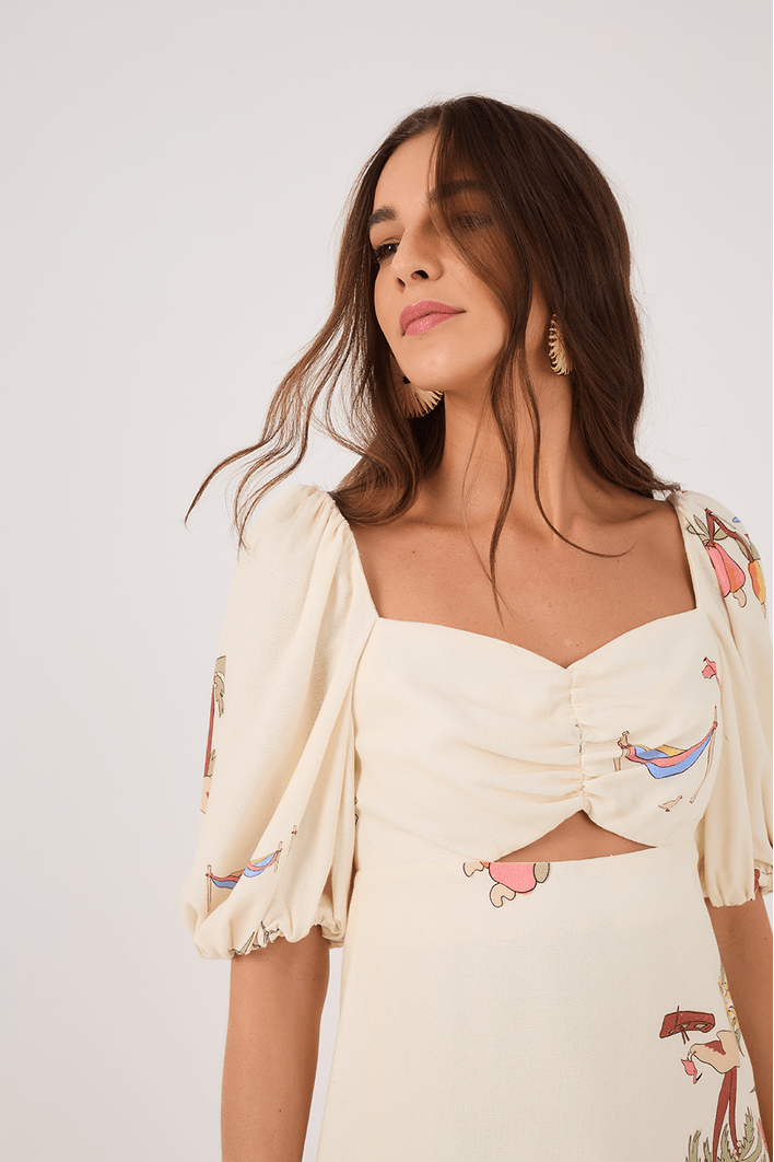 Vestido Linho Estampa Cenas