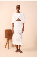 Vestido Cropped Linho Bordado Concha