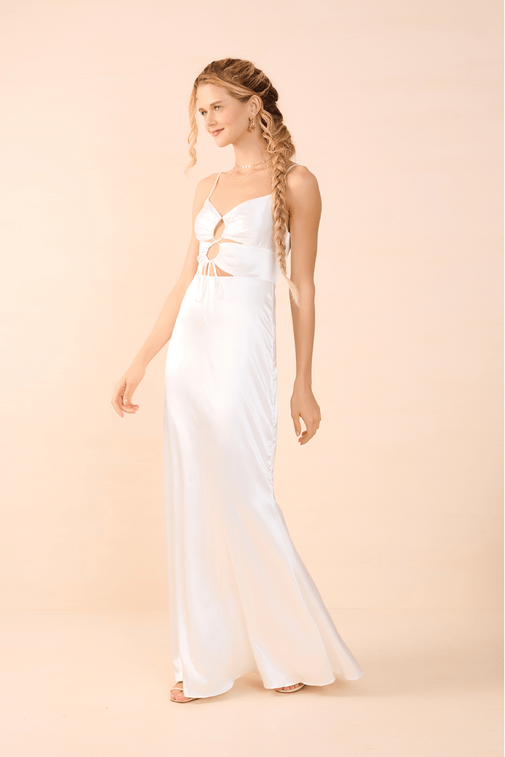 Vestido Cetim Longo Franzidos