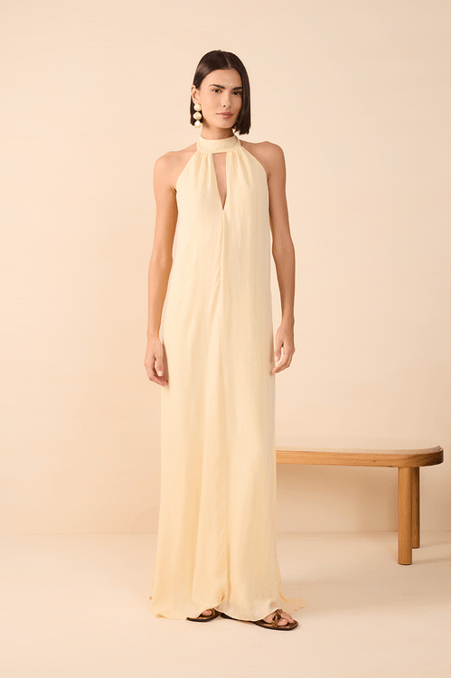 Vestido Longo Lurex Frente Única