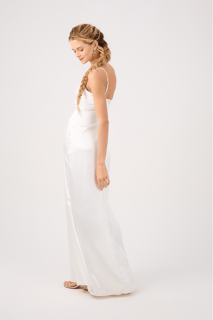 Vestido Cetim Longo Franzidos