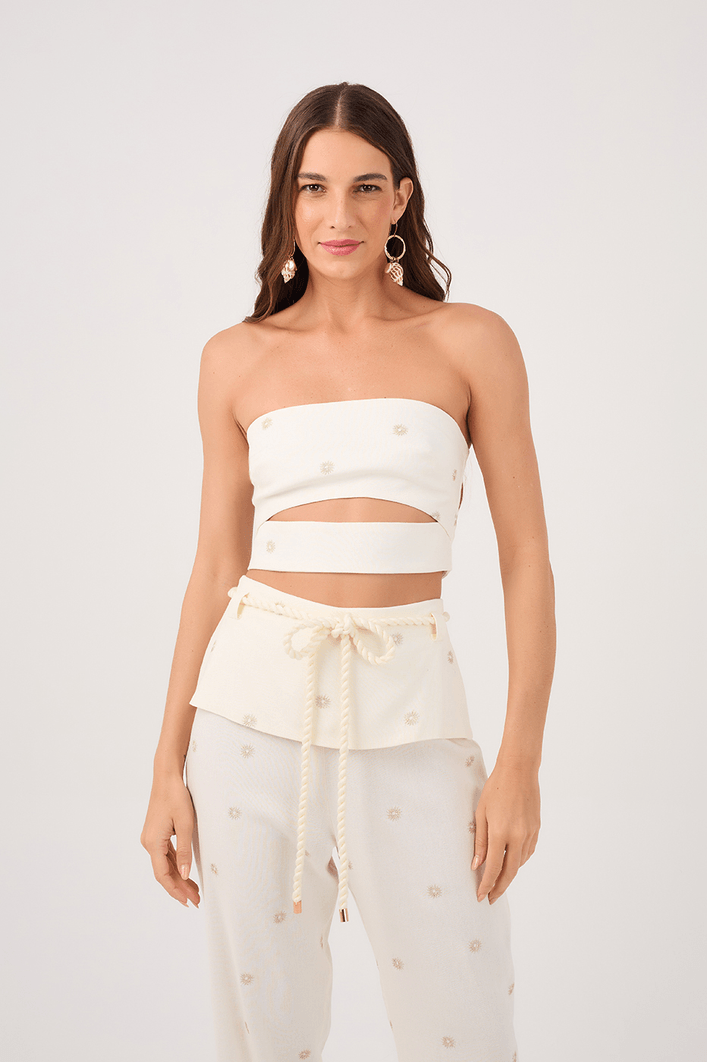 Top Linho Bordado Lurex Sol