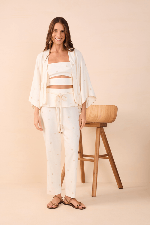 Kimono Linho Bordado Lurex Sol