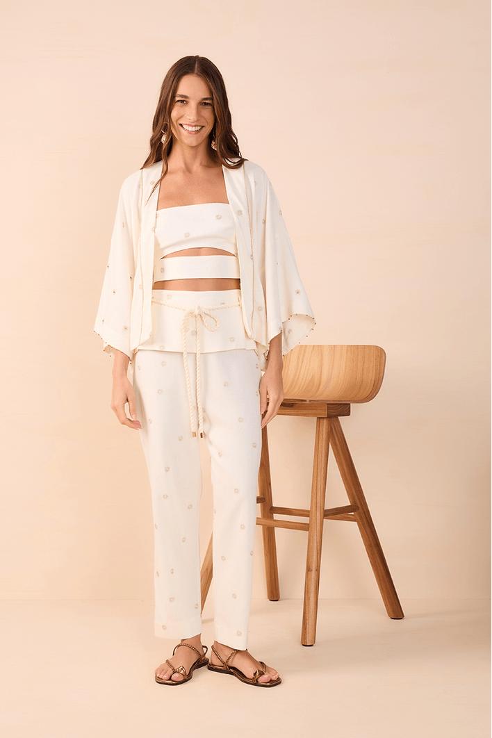 Kimono Linho Bordado Lurex Sol